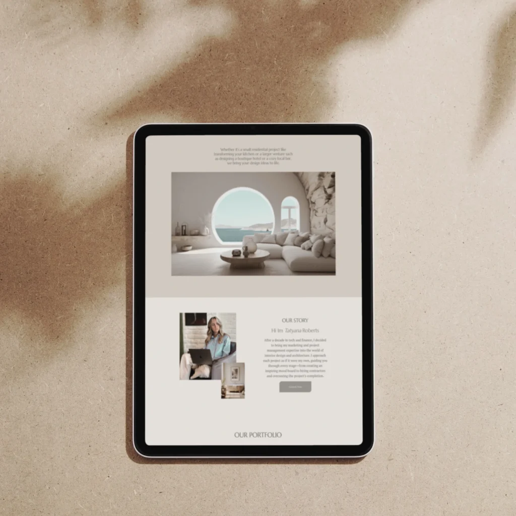 California based Interior design portfolio shown on a tablet, featuring curated home interiors
