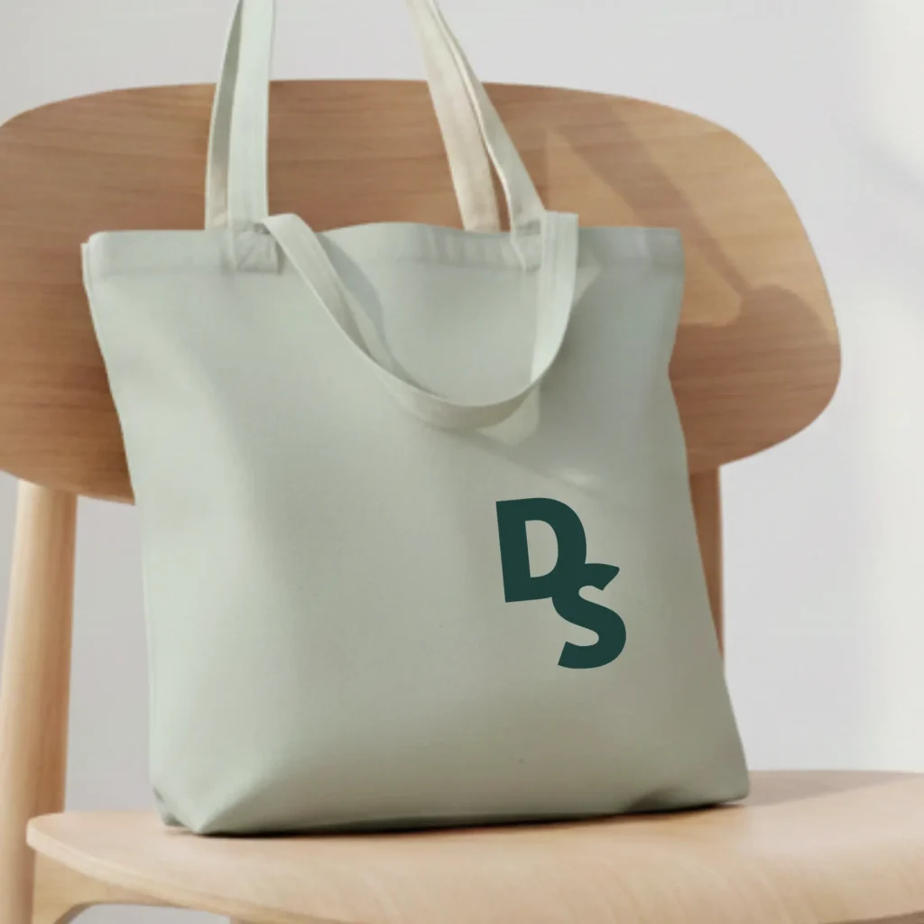 Reusable tote displaying clean identity system developed for consulting professionals in Los Angeles
