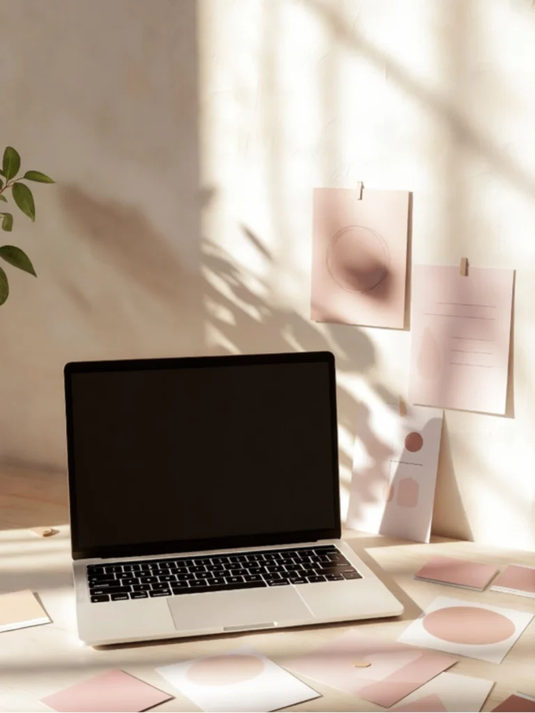 Freelance Squarespace web designer workspace creating websites for female entrepreneurs