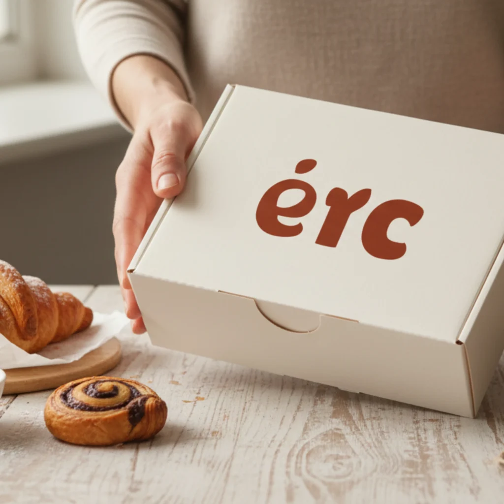 Artisanal Home bakery branding and visual identity design with custom logo on bakery box packaging