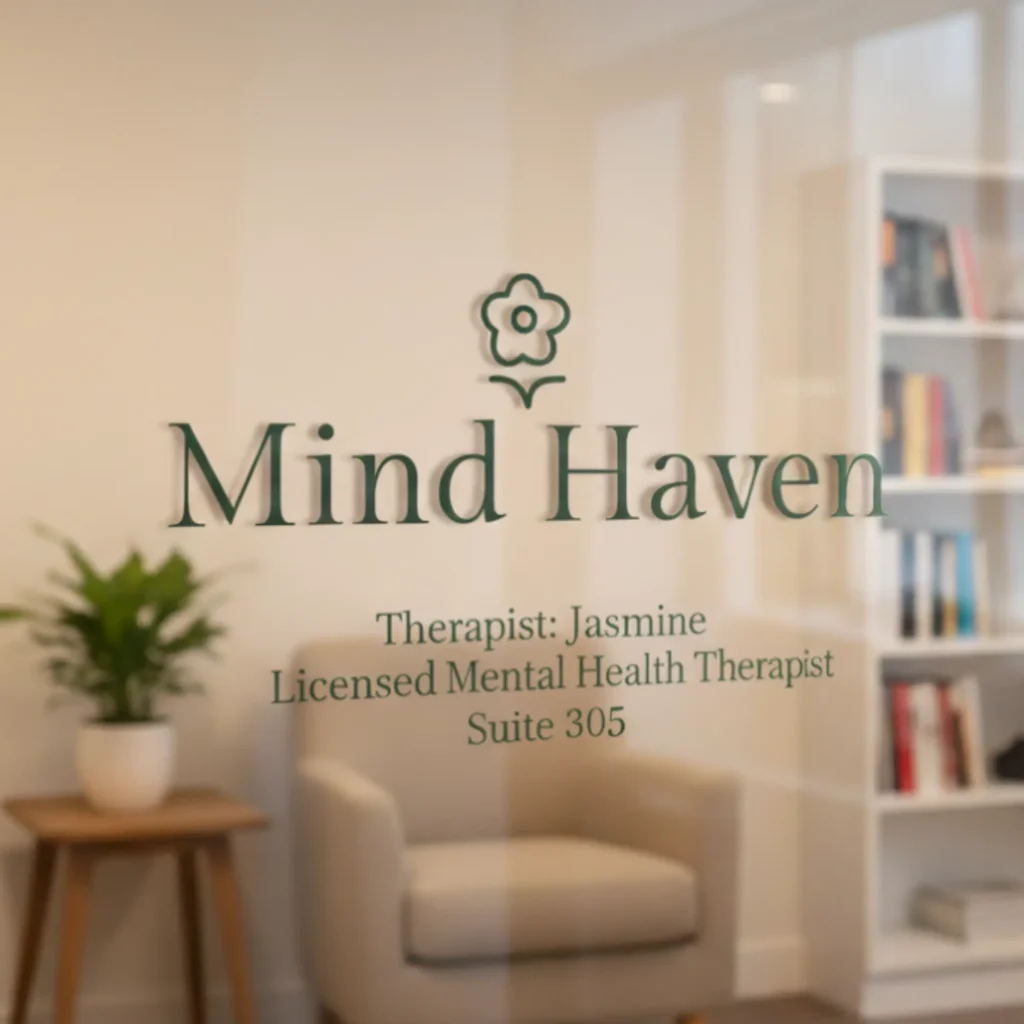 Office signage mockup for Illinois therapy practice showcasing professional mental health and wellness branding.
