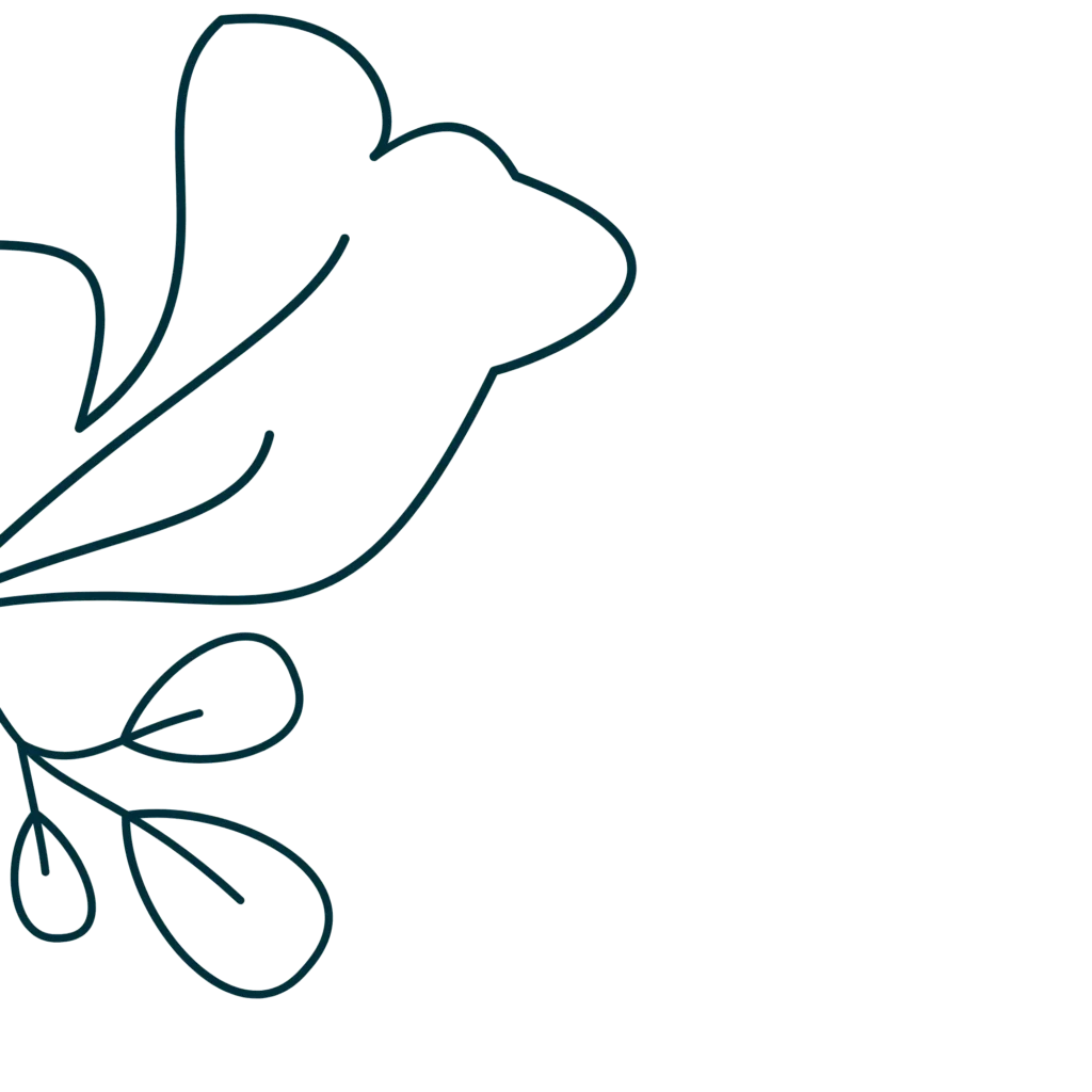 Minimal floral line art illustration with abstract flower petals and leaves in a modern botanical style