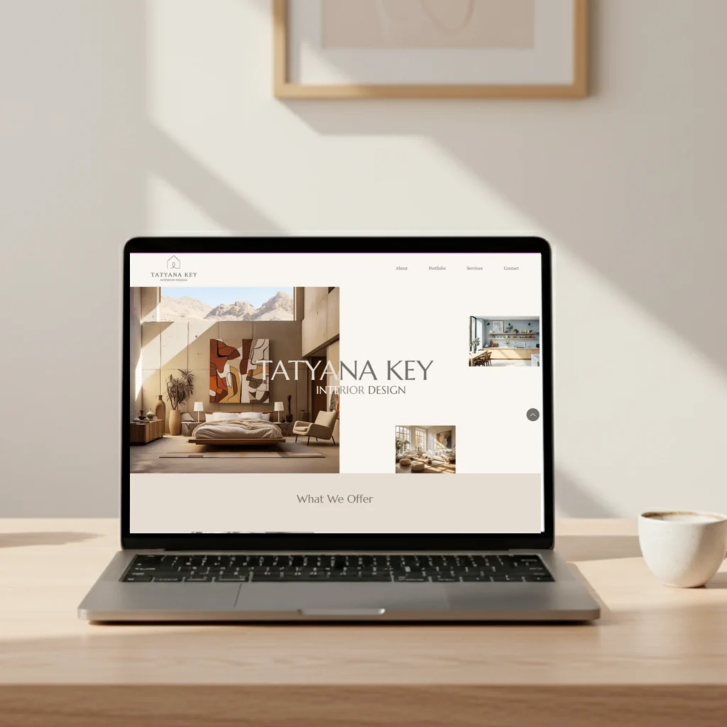 San Francisco based luxury interior designer website displayed on a laptop, showcasing  modern residential design.

