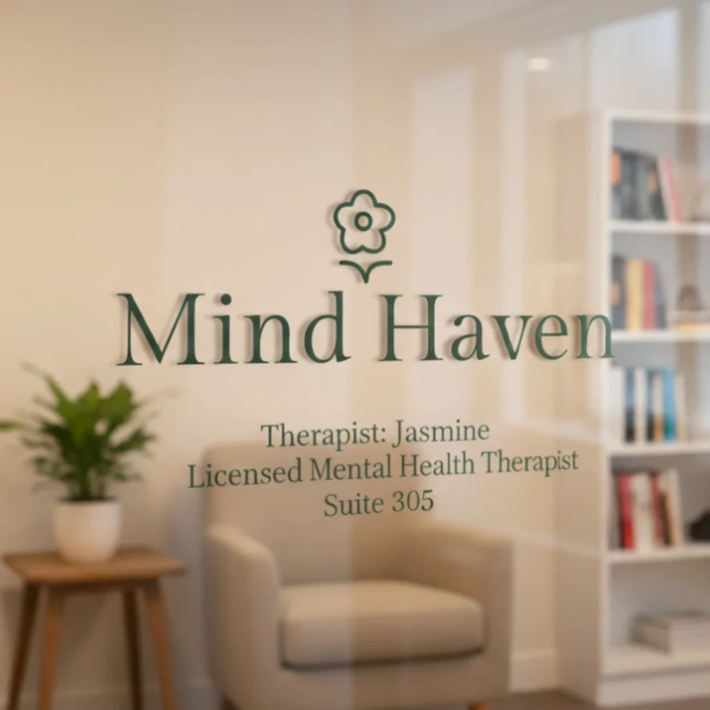Therapist brand identity and visual identity design for mental health counsellor displayed in a calm clinic interior