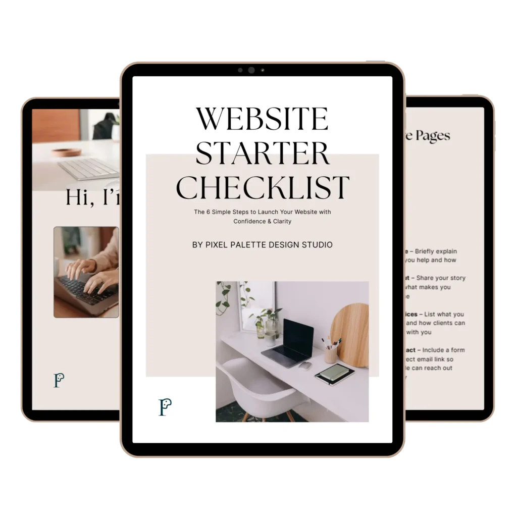 Website starter checklist freebie displayed on tablet for entrepreneurs and small businesses
